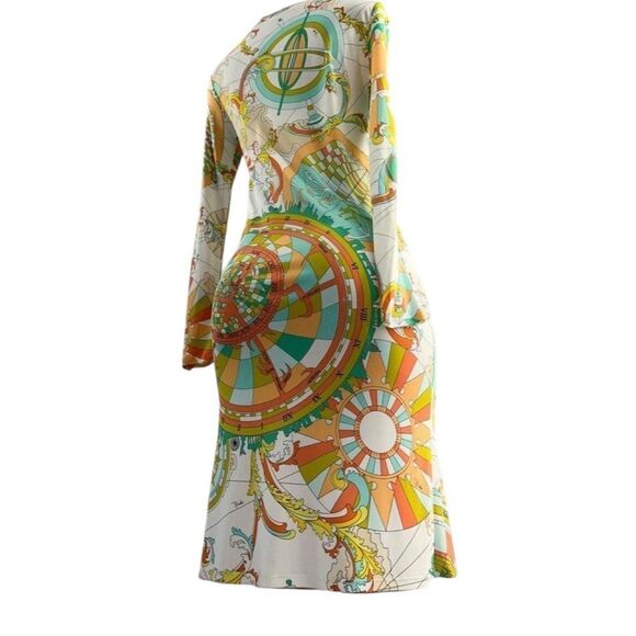 EMILIO PUCCI V-Neck Abstract Print Long Sleeve Shift Mini Dress Size IT38 - Picture 8 of 15
